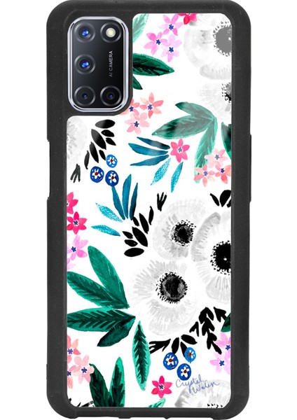 Oppo A52 - A72 Beyaz Çiçek Tasarımlı Glossy Telefon Kılıfı