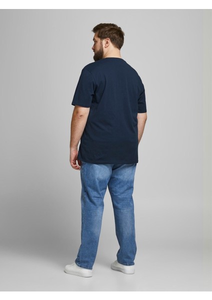 2YETSBS32580 12184987 On Buyuk Beden 0 Yaka Kısa Kol Tshirt Lacivert