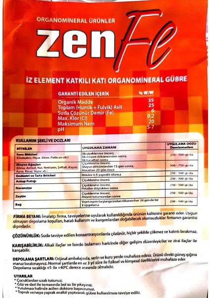 Organomineral Demir Gübresi Zen Fe 1 kg