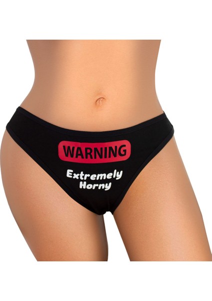 Warning Baskılı Kadın Külot, Slip, Komik,fantazi, Egzotik, Mesajlı Iç Çamaşırı (Siyah)(Small)