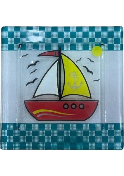 Dekoratif Cam Gider Kapağı Yelkenli Desenli 10X10CM