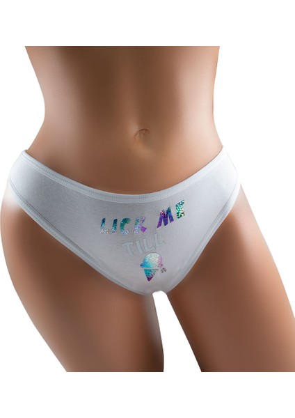 - Ice Cream Baskılı Kadın Külot, Slip, Komik,fantazi, Egzotik, Mesajlı Iç Çamaşırı (Beyaz)(Small)
