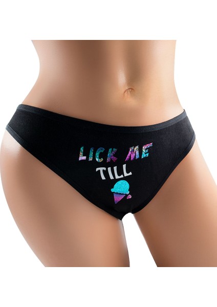 - Ice Cream Baskılı Kadın Külot, Slip, Komik,fantazi, Egzotik, Mesajlı Iç Çamaşırı (Siyah)(Medium)