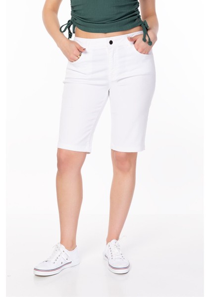 2YBSHBL31884 Org Marka Store E.marella 513102152 513114252 5 Cep Paca Ucu Yırtmaclı Short Beyaz