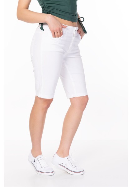 2YBSHBL31884 Org Marka Store E.marella 513102152 513114252 5 Cep Paca Ucu Yırtmaclı Short Beyaz