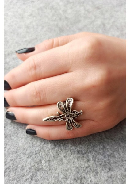 Antik Gümüş Kaplama Kelebek Şekilli El Yapımı Ayarlanabilir Kadın Yüzük fırsatları