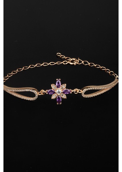 925 Ayar Gümüş Ametist Taşlı Umut Çiçeği Kanat Bileklik