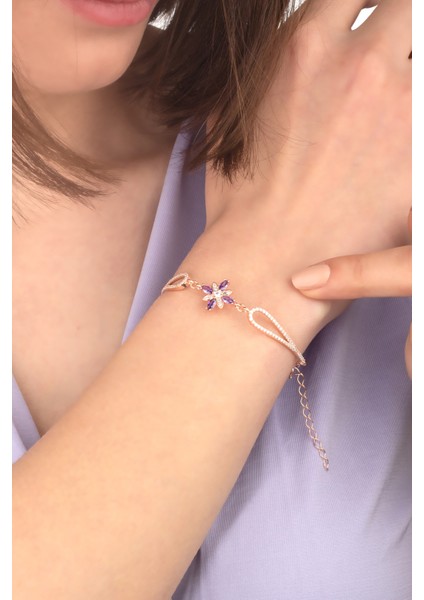 925 Ayar Gümüş Ametist Taşlı Umut Çiçeği Kanat Bileklik modelleri