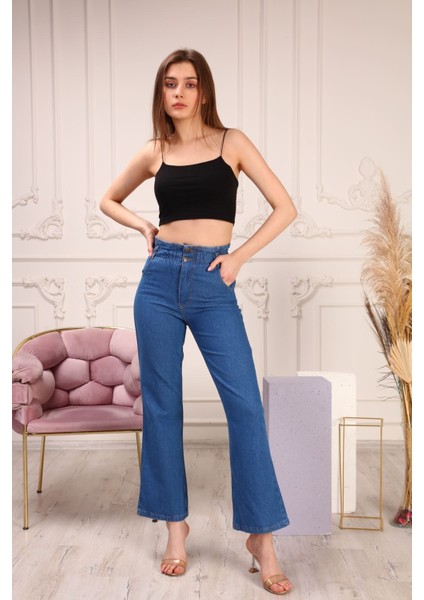 Beli Lastikli Ispanyol Paça Kadın Kot Pantolon