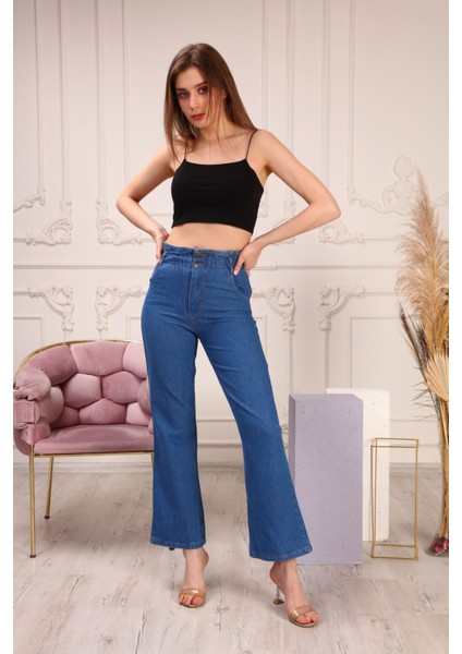 Beli Lastikli Ispanyol Paça Kadın Kot Pantolon