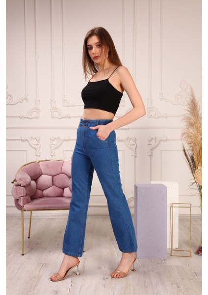 Beli Lastikli Ispanyol Paça Kadın Kot Pantolon