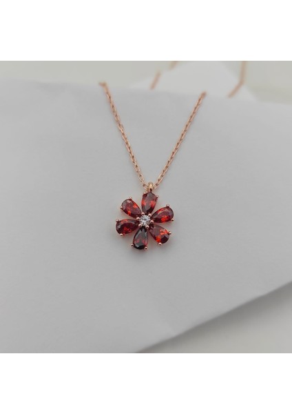 Gümüş Kolye Çiçek Model Taşlı 925 Ayar