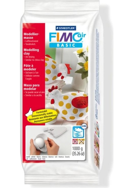 Fimo Air Basic Hava Ile Kuruyan Seramik Hamuru 1000 Gr. Beyaz