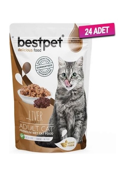 24 Adet - Adult Jelly Pouch Ciğerli Kedi Maması 85 gr