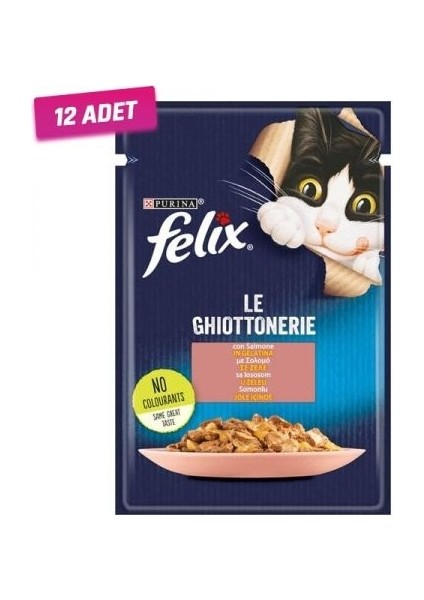 12 Adet - Felix Taze Somonlu Jöleli Pouch Yetişkin Kedi Konservesi 85 gr