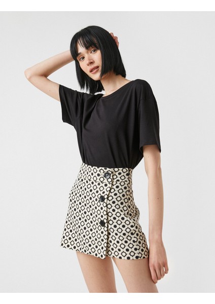 Kadın Oversize Bisiklet Yaka Kısa Kollu Tişört