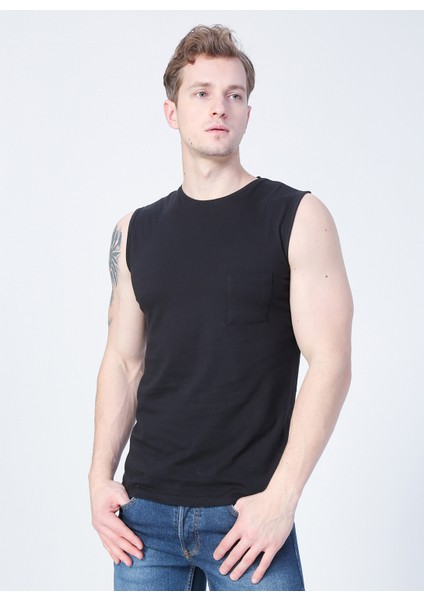22.01.23.002_Tribe Tank-Top Düz Yaka Normal Kalıp Düz Siyah Erkek Atlet fırsatları