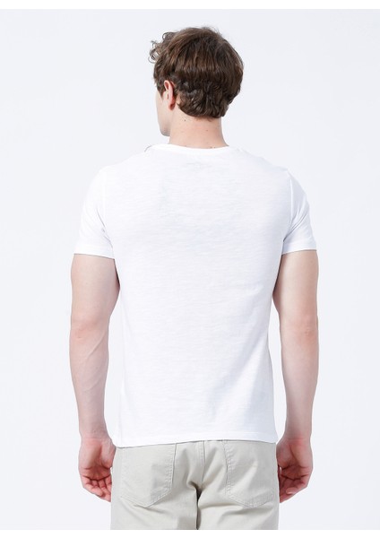 Bisiklet Yaka Slim Fit Baskılı Beyaz Erkek T-Shirt - 222 LCM 242026 Hardy