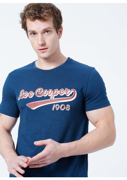 Bisiklet Yaka Slim Fit Baskılı Açık Lacivert Erkek T-Shirt - 224 LCM 242026 Hardy
