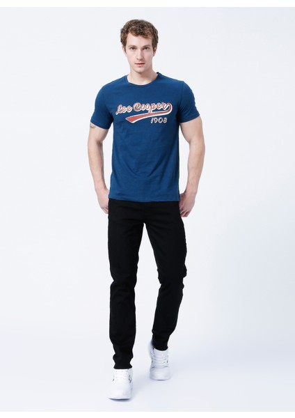 Bisiklet Yaka Slim Fit Baskılı Açık Lacivert Erkek T-Shirt - 224 LCM 242026 Hardy indirimleri