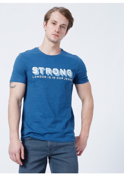 Bisiklet Yaka Slim Fit Baskılı Petrol Erkek T-Shirt - 222 Lcm 242029 Storing Petrol