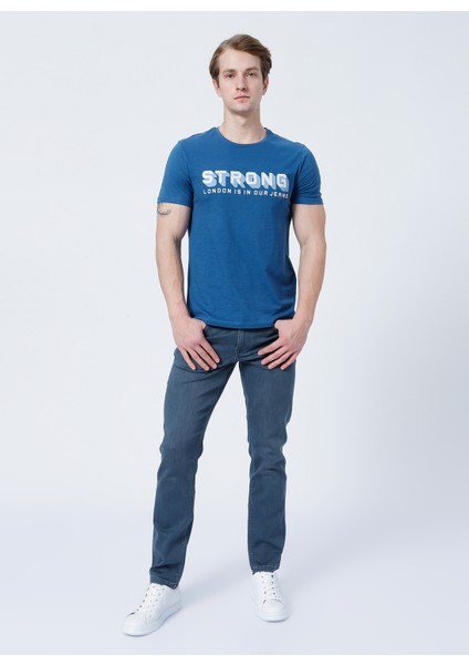 Bisiklet Yaka Slim Fit Baskılı Petrol Erkek T-Shirt - 222 Lcm 242029 Storing Petrol indirimleri