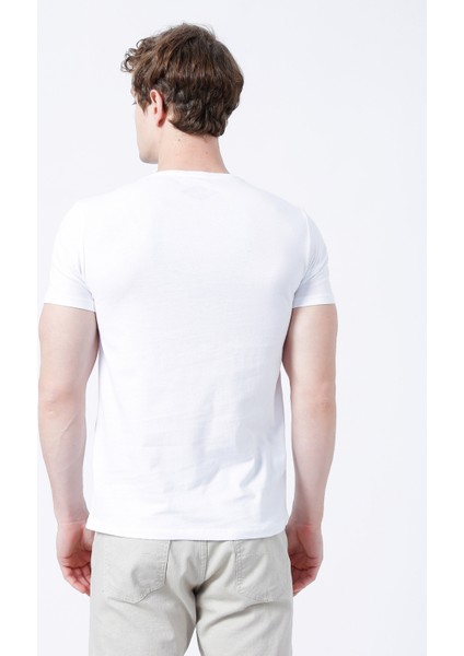 Bisiklet Yaka Slim Fit Baskılı Beyaz Erkek T-Shirt - 222 LCM 242021 Stylish modelleri