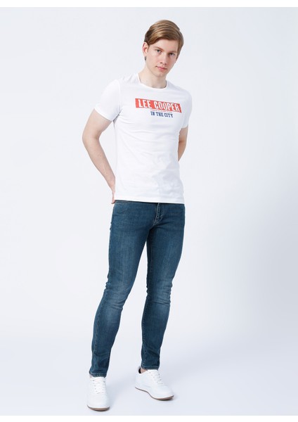 Bisiklet Yaka Slim Fit Baskılı Beyaz Erkek T-Shirt - 222 LCM 242023 Real modelleri