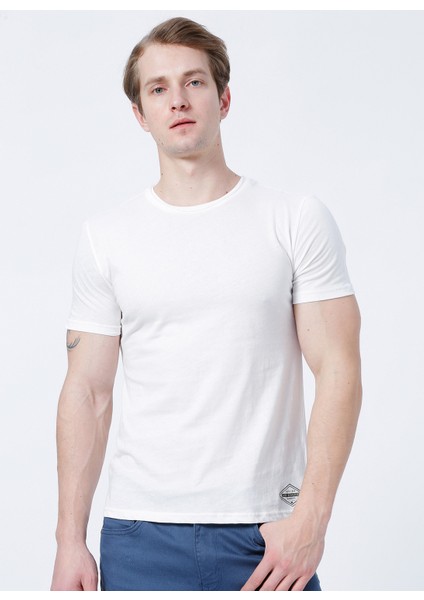 Lee Cooper Bisiklet Yaka Slim Fit Düz Kırık Beyaz Erkek T-Shirt - 222 Lcm 242055 Gael