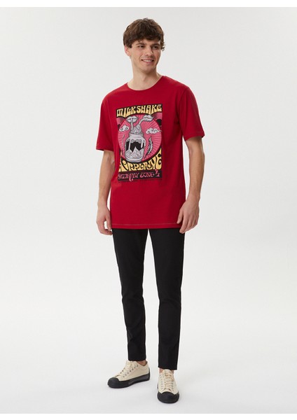 Bisiklet Yaka Oversized Baskılı Koyu Kırmızı Erkek T-Shirt - 222 Lcm 242033 Lowell
