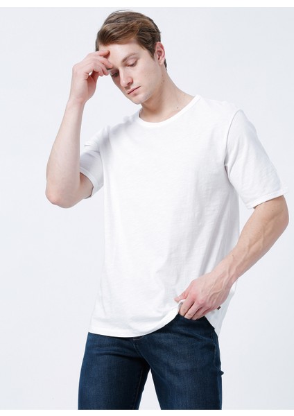 Bisiklet Yaka Oversized DüzKırık Beyaz Erkek T-Shirt - 222 Lcm 242041 Thomas Off White modelleri