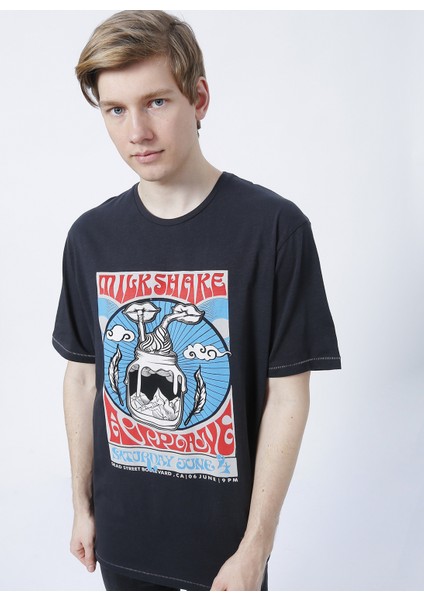 222 Lcm 242033 Lowell Bisiklet Yaka Oversized Baskılı Antrasit Erkek T-Shirt