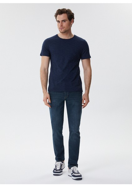 Bisiklet Yaka Slim Fit Baskılı Lacivert Erkek T-Shirt - 222 Lcm 242048 Rogers