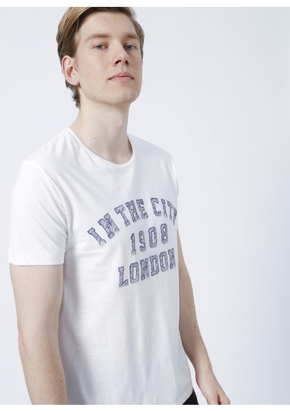 222 Lcm 242066 Allen Off White Bisiklet Yaka Slim Fit Baskılı KırıkBeyaz Erkek T-Shirt