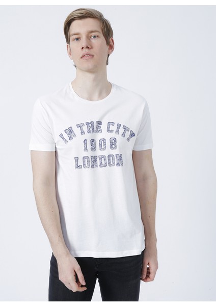 222 Lcm 242066 Allen Off White Bisiklet Yaka Slim Fit Baskılı KırıkBeyaz Erkek T-Shirt fırsatları