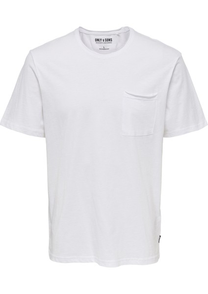 Normal Kalıp Düz Beyaz Erkek T-Shirt - 22022531_Onsroy Reg Ss Slub Pocket