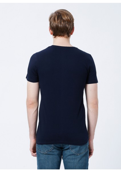 Bisiklet Yaka Slim Fit Baskılı Lacivert Erkek T-Shirt - 222 LCM 242065 London Logo modelleri
