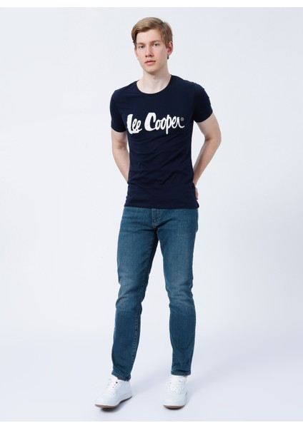 Bisiklet Yaka Slim Fit Baskılı Lacivert Erkek T-Shirt - 222 LCM 242065 London Logo indirimleri