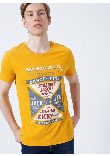 222 Lcm 242030 Kenway Bisiklet Yaka Slim Fit Baskılı Hardal Erkek T-Shirt