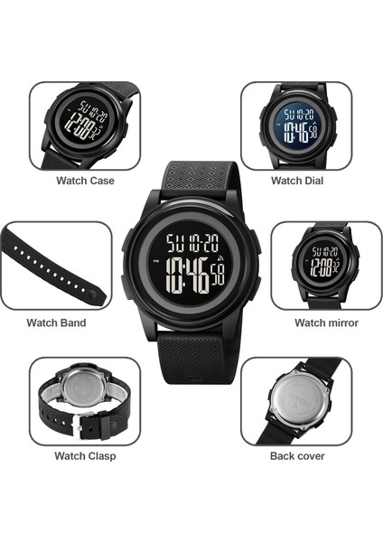 Erkekler Günlük Geri Sayım Spor Saatleri LED Işık Chrono Çalar Saat 5bar Suya Dayanıklı Dijital Kol Saati