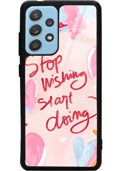 Samsung A72 Pembe Motto Tasarımlı Glossy Telefon Kılıfı