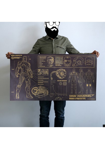 1m Büyük Boy Demir Adam Planı Poster Retro Kraft Kağıt Dekoratif Duvar Sticker (Yurt Dışından)