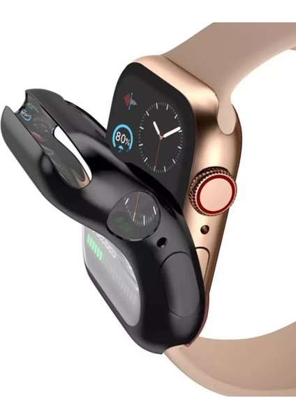 Apple Watch Uyumlu Seri 6-se (38 Mm) Siyah Önü Kapalı Yumuşak Silikon Koruyucu