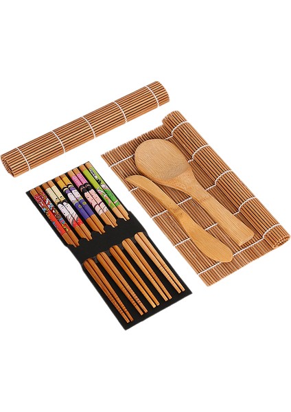 13 Adet Bambu Suşi Makinesi Seti - Kahverengi (Yurt Dışından)