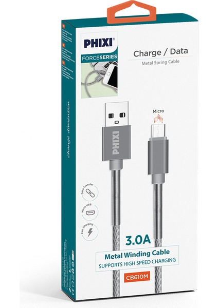 Force CB610M Metal Spiralli Micro Şarj ve Data Kablosu