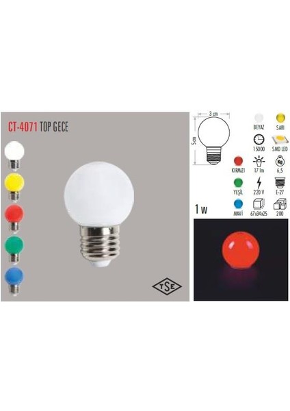 CT-4071 1W LED Top Gece Lambası (Mavi) Cata