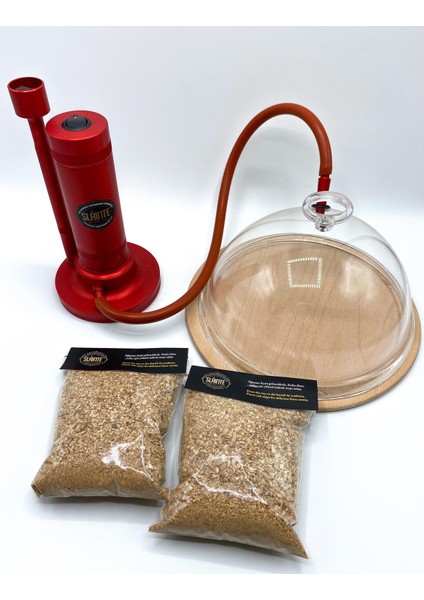 Hızlı Fümeleme Makinesi Kırmızı + Fanus + 2 Adet Yedek Talaş