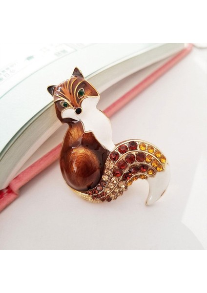 Moda Rhinestone Emaye Tilki Broş Hediye Hayvan Mini Çok Renkli Çocuklar Kahverengi modelleri