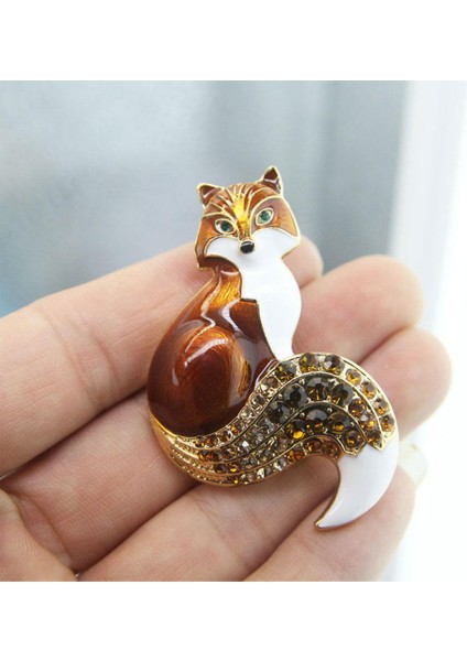 Moda Rhinestone Emaye Tilki Broş Hediye Hayvan Mini Çok Renkli Çocuklar Kahverengi fırsatları
