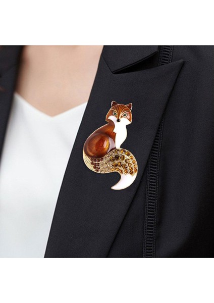 Moda Rhinestone Emaye Tilki Broş Hediye Hayvan Mini Çok Renkli Çocuklar Kahverengi indirimleri